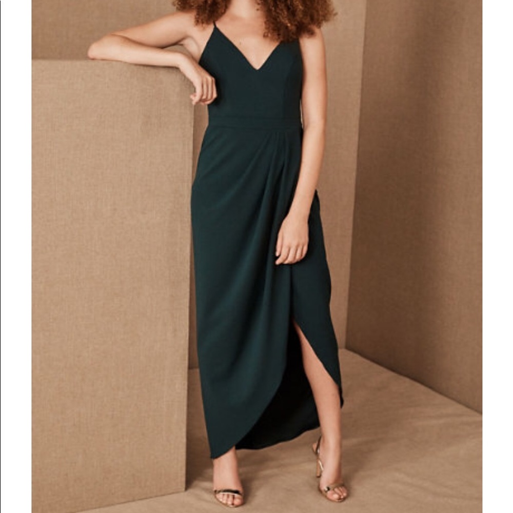 bhldn Caron V-Neck Crepe Dress emerald green sz 6